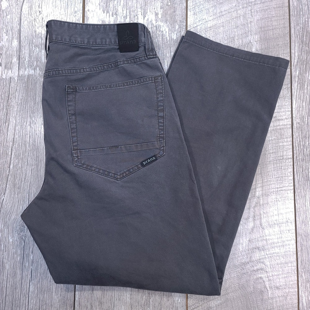 Prana Pants Mens 32 Charcoal Grey Straight Leg Stretch Outdoor Trousers